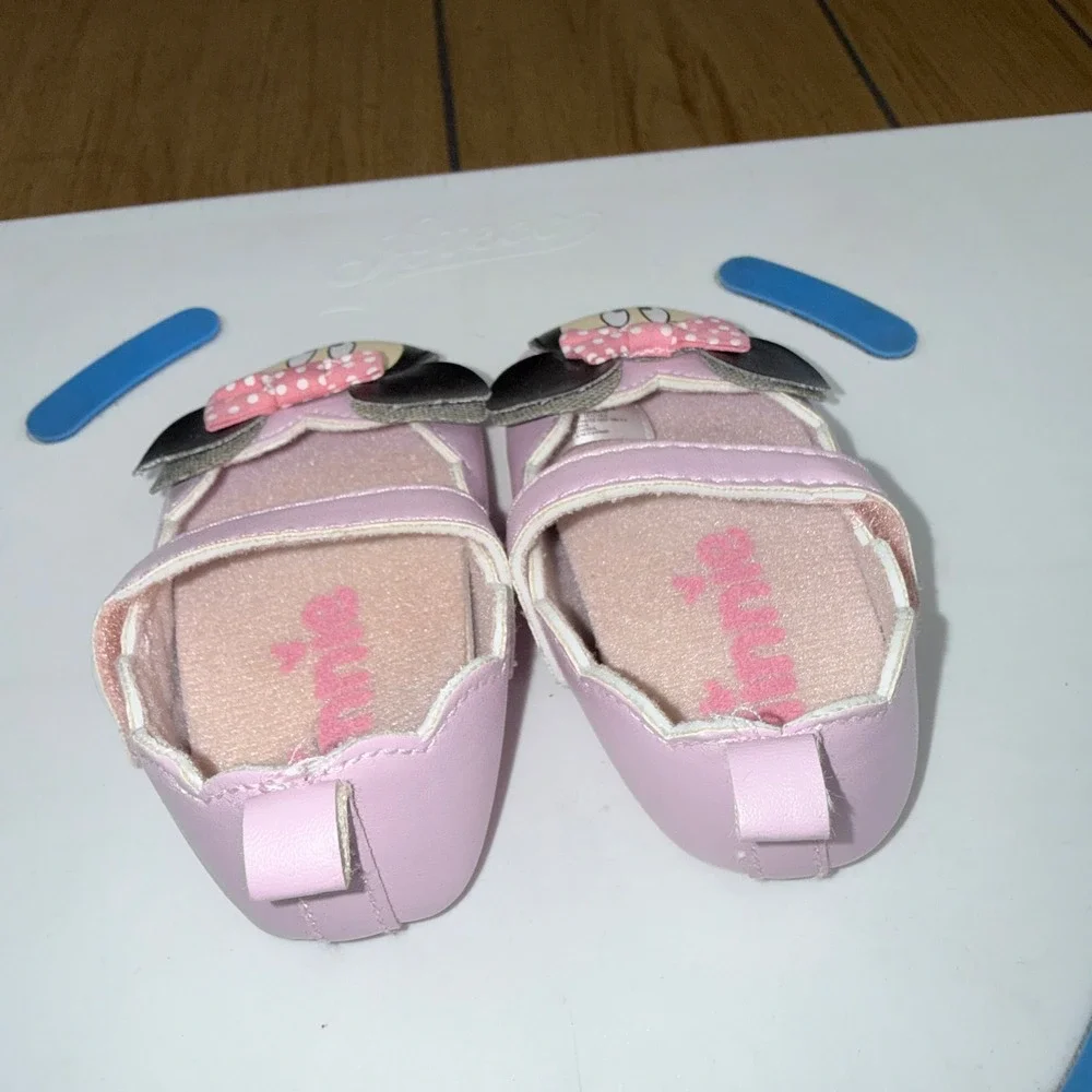 Disney Minnie Mouse Baby Girl Pink Crib Shoes Mary Jane Bow 6-9 Months